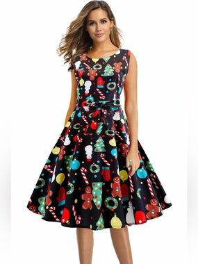 Festive 1950s Vintage Christmas Holiday Party Swing Dress 2X
